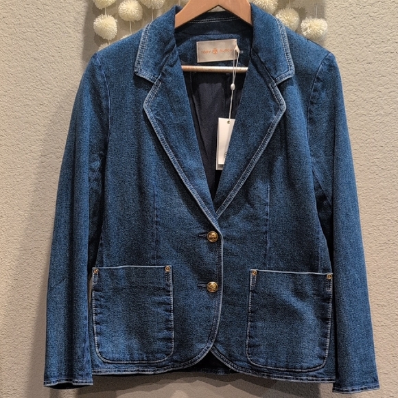 Tory Burch Jackets & Blazers - Tory Burch Denim Indigo Blazer Jacket with Gold Accents